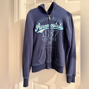 Y2K Aeropostale Navy Blue Zip-Up Hoodie double lined